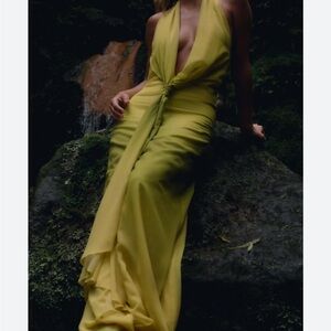 Zara Lime Green Halter Tie-Front Maxi Dress